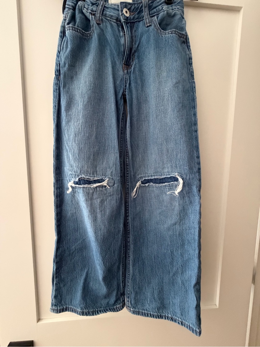 Girl’s Distressed Wide-Leg Blue Jeans